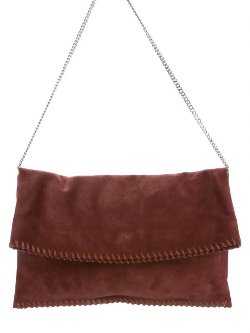 NWT All Saints Brandy/Brick Brown Suede Fold-Over Clutch with Chain Strap